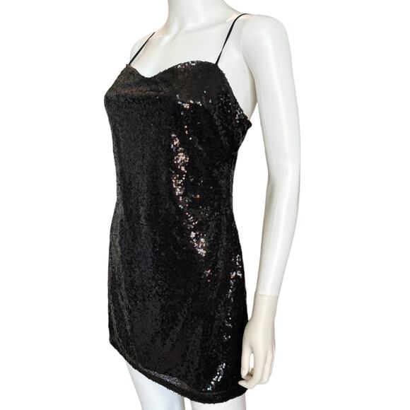 New ~ OPEN EDIT ~ Women's Black Sequin Slip Mini Dress Size S - Picture 6 of 10